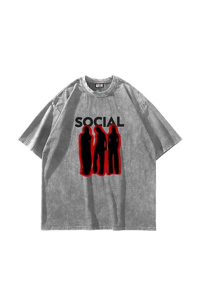 Sekizbiraltı Tricou oversize unisex alb, lavabil, imprimat social