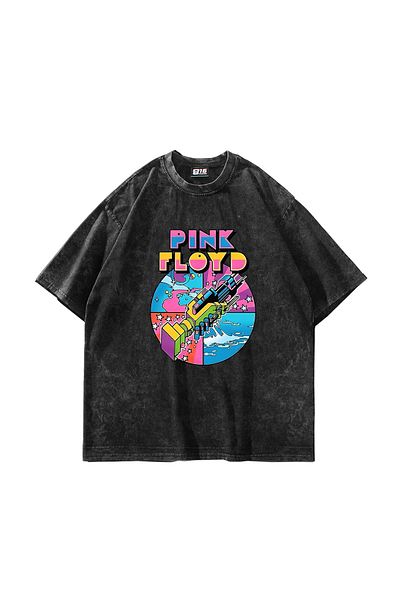 Sekizbiraltı P. Floyd Printed Black Oversize Unisex T-Shirt - Washable