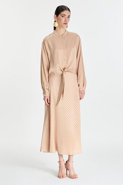 Zühre Beige Jacquard Blouse Skirt - Double Set