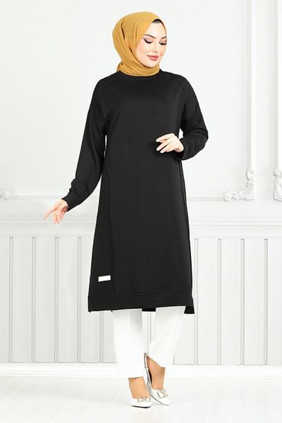 ModaMerve Μαύρο Aramel Tunic 2697AYD969-M Κατασκευαστής υφασμάτων Hijab