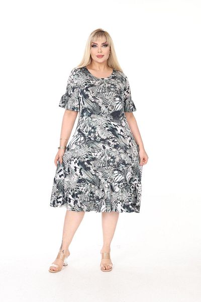 mezura tekstil Plus Size Knee-Length Sleeve And Skirt Ruffle detailed short sleeve Stylish Pocket Viscose Combed Cotton Dress