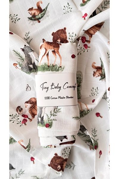 Tinybabyconcept 100% Cotton Muslin Baby Blanket Single Layer Breathable Soft Patterned Cover 90X90 cm