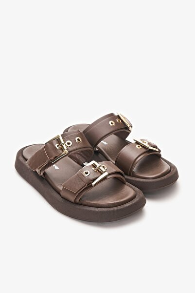 Louis Cardy Sohho Brown Genuine Leather Women's Slippers