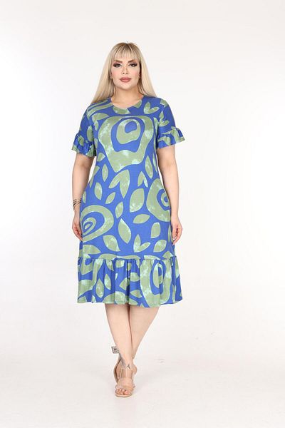 mezura tekstil Plus Size Knee-Length Sleeve And Skirt Ruffle detailed short sleeve Stylish Pocket Viscose Combed Cotton Dress