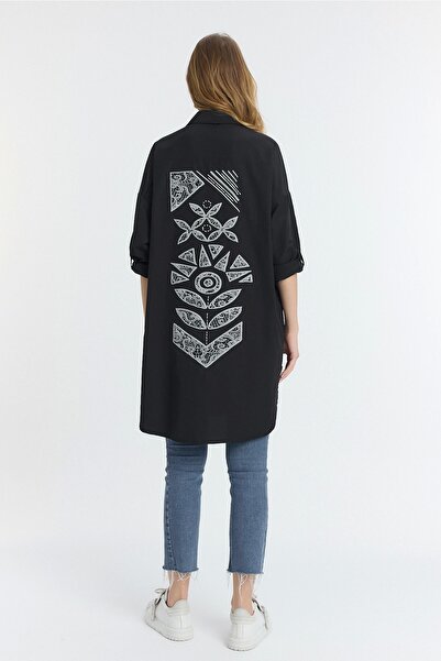 SUMEF Chilean Floral Oversized Women's Shirt-Black