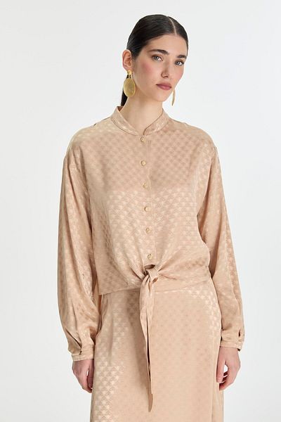 Zühre Beige Jacquard Blouse Skirt - Double Set