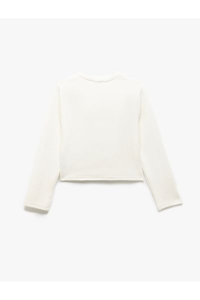 Koton Buttoned Applique Detailed Long Sleeve Round Neck Cardigan