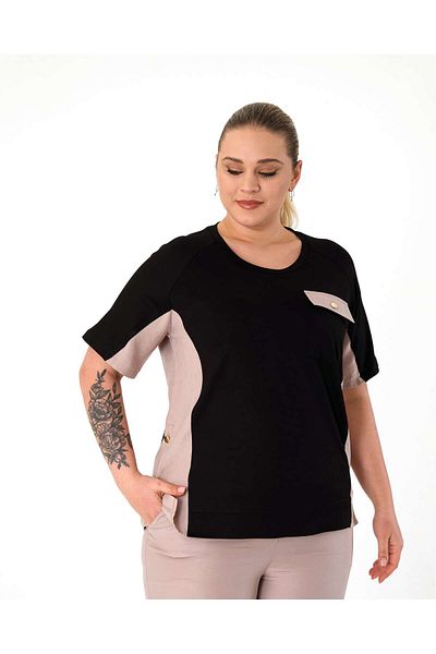 Vedi Plus Size Round Neck Short Sleeve Pocket Detailed Women's Blouse 25Yxd5035