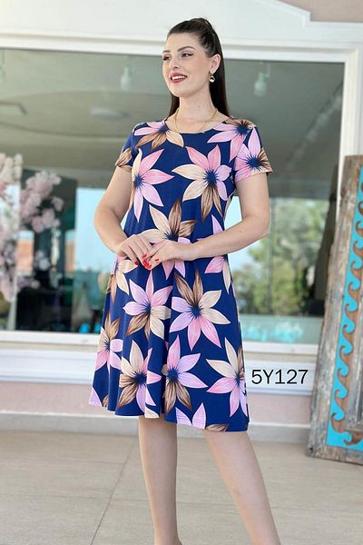 İnce Topuk Crew Neck Patterned Viscose Dress 5Y127
