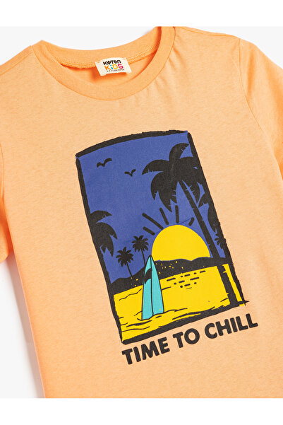 Koton Tricou din bumbac de vară - mânecă scurtă, decolteu, imprimeu