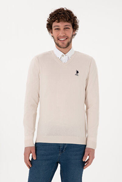 U.S. Polo Assn. Men's Cream Melange Basic Sweater 50288881-Vr159