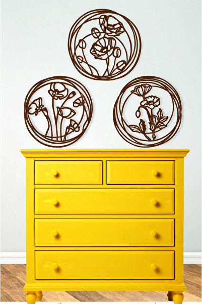 UNT Pictură decorativă din lemn cu trei piese de pipiță, ornament de perete c...