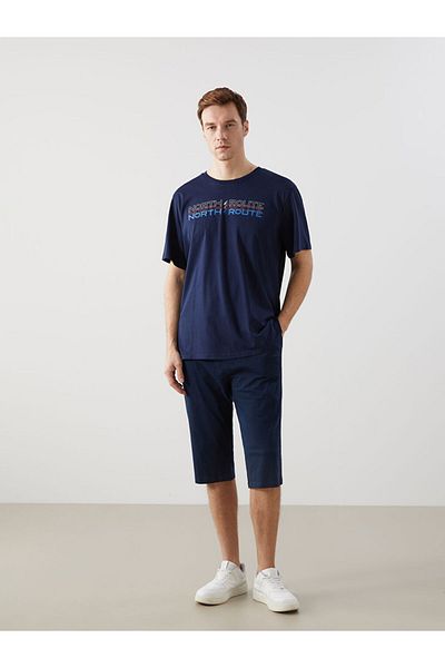 LC Waikiki Ανδρικό μπλουζάκι LCW Crew με κοντό μανίκι με εμπριμέ χτενισμένο βαμβάκι