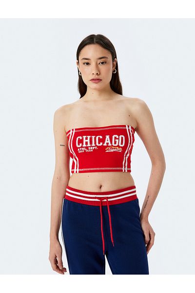 Koton Slogan Printed Strapless Sleeveless Crop Tank Top