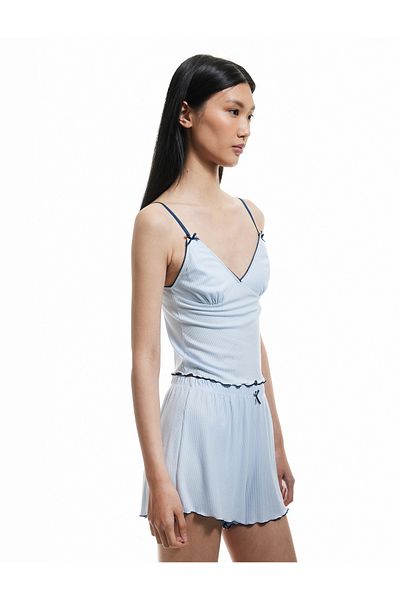 Koton Top de pijama cu decolteu în V cu curea subțire cu fundă din țesătură din viscoză