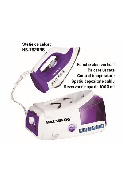Hausberg Statie de calcat HB-7920MV, 2200W, 68g/min, 1000ml, anti-calcar, termostat, talpa ceramica, Mov-Alb