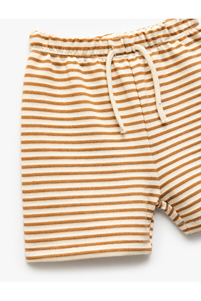 Koton Beli Bağcıklı Pamuklu Çizgili Şort