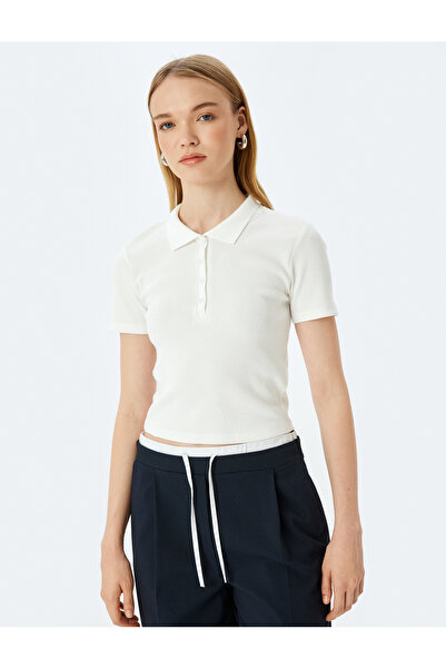 Koton Slim Fit tričko s krátkym rukávom a gombíkom Polo Neck