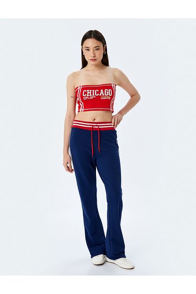 Koton Slogan Printed Strapless Sleeveless Crop Tank Top