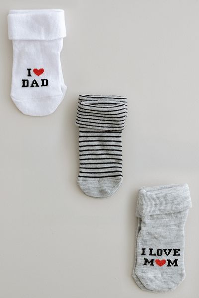 Lilabio 3 Pack Mom Dad Patterned Baby Socks
