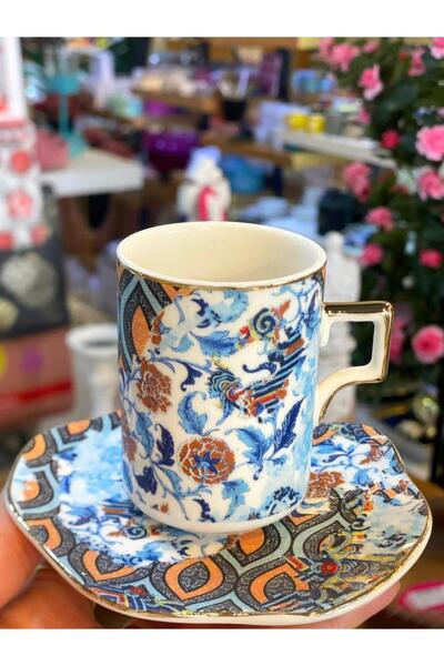 ÇIRPAN EV MAVİ ETNİK DESEN 6 KİŞİLİK TÜRK KAHVESİ FİNCANI