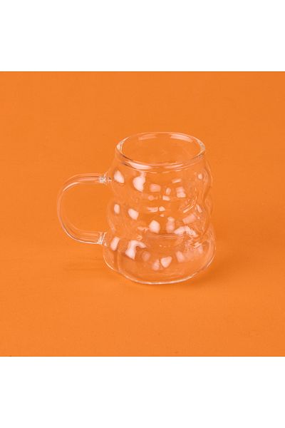 DMR 6-Piece Coffee Side Glasses with Beads with Handles - Transparent - 75 ml