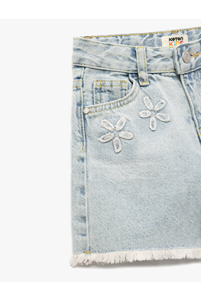 Koton Pamuklu Cep Detaylı Çiçekli Denim Şort