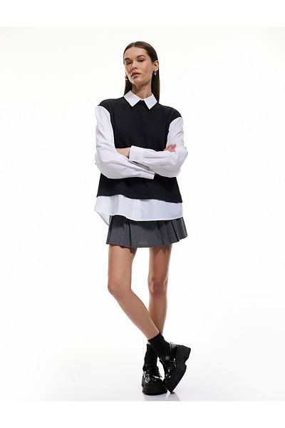 Koton Cotton Long Sleeve Sweater Detailed Classic Collar Shirt