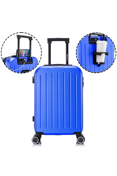 Quasar & Co. Troler Cabina Avion ®,model Legend,55x35x22cm,4 Roti,port Usb,cifru,abs,albastru Royal
