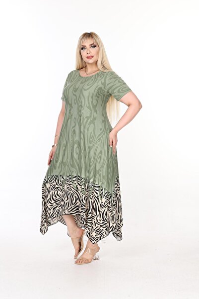 mezura tekstil Μεγάλο μέγεθος Γυναικείο φόρεμα με χτενισμένο βισκόζη με κοντό μανίκι ασύμμετρη φούστα