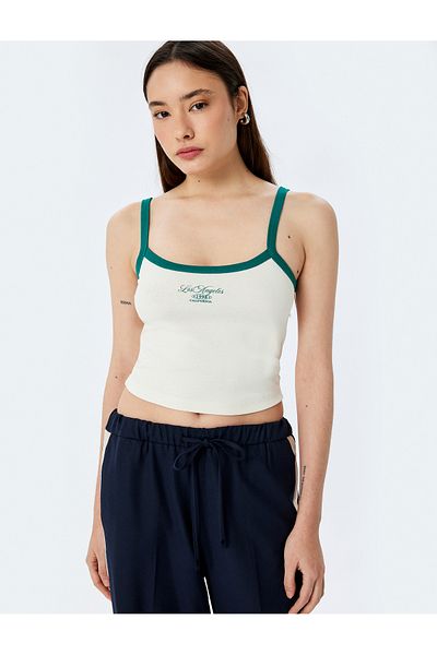 Koton Slim Fit Crop Printed Tank Top with Thin Straps