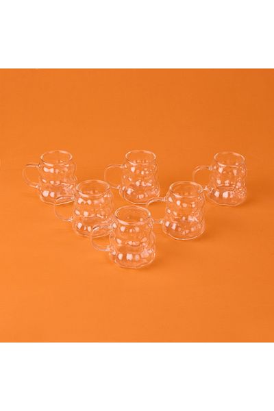 DMR 6-Piece Coffee Side Glasses with Beads with Handles - Transparent - 75 ml