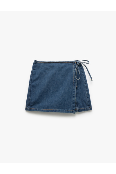 Koton Pamuklu Bağlama Detaylı Mini Denim Şort Etek