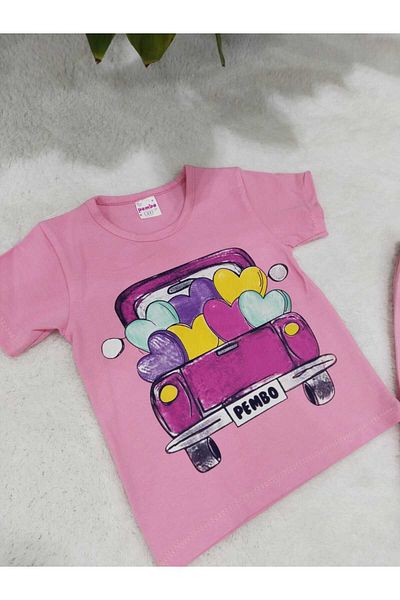 Store Cute Car Printed Girl's Capri Short Sleeve Summer Suit