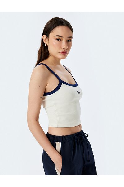 Koton Slim Fit Sleeveless Crop Tank Top with Piping and Thin Straps