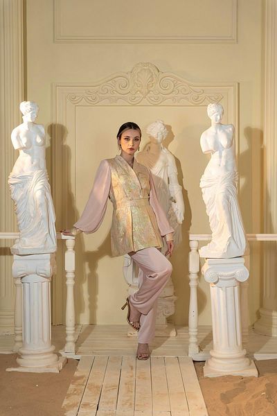 YAFA CLOTHING & ACCESSORIES Jacquard Jacket and Pantalon Double Suit Powder