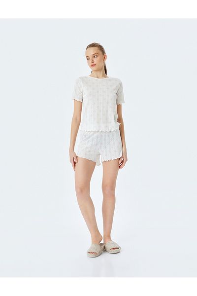 Koton Floral Cotton Short Sleeve Crew Neck Shorts Pajama Set