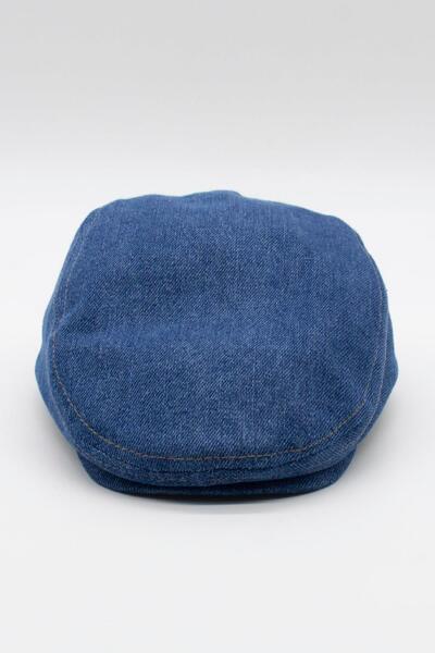 Külah Erkek Jean Flat Cap Kasket - Koyu Mavi Kot Şapka | Standart Fit/Esnek