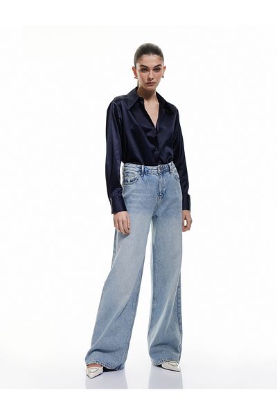 Koton Buttoned Classic Collar Long Sleeve Satin Shirt