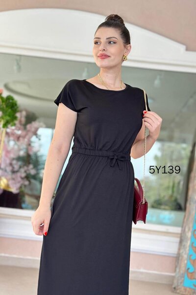 İnce Topuk Gathered Waist Viscose Dress 5Y139