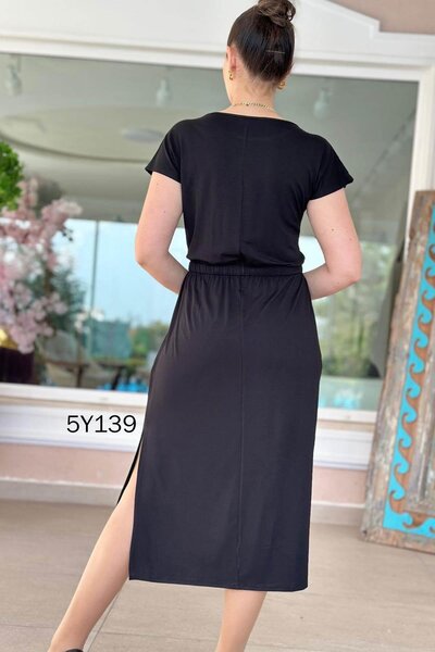 İnce Topuk Gathered Waist Viscose Dress 5Y139