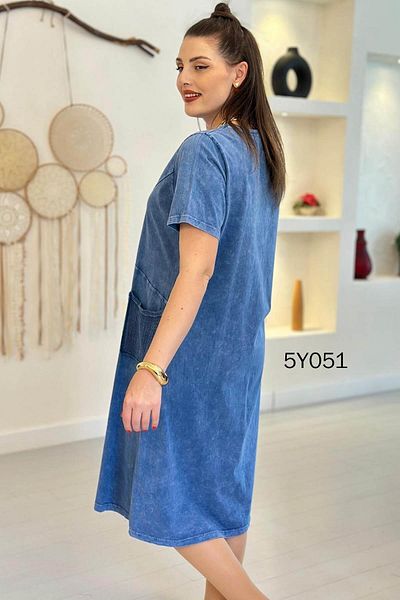 İnce Topuk Crew Neck Mesh Pocket Dress 	 5Y051