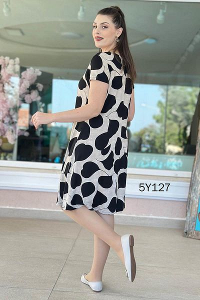 İnce Topuk Crew Neck Patterned Viscose Dress 5Y127