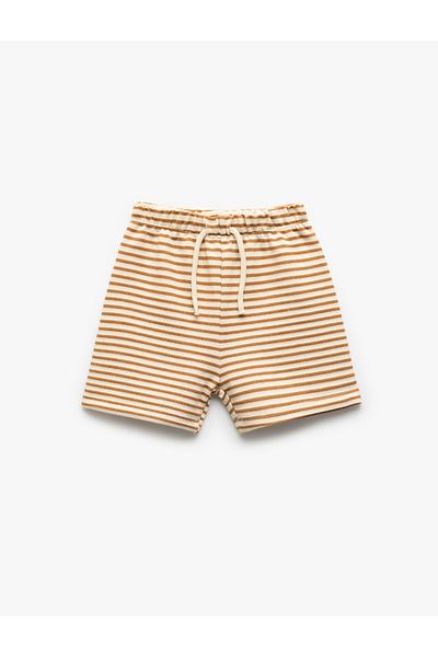 Koton Cotton Striped Shorts with Lace-Up Waist
