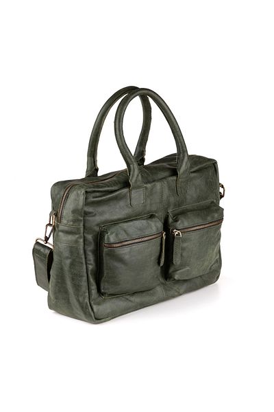 DUTCH-BAG حقيبة كمبيوتر محمول وحقيبة نسائية من الجلد الطبيعي مع حزام - أناقة في السفر والعمل والمدرسة - كاكي