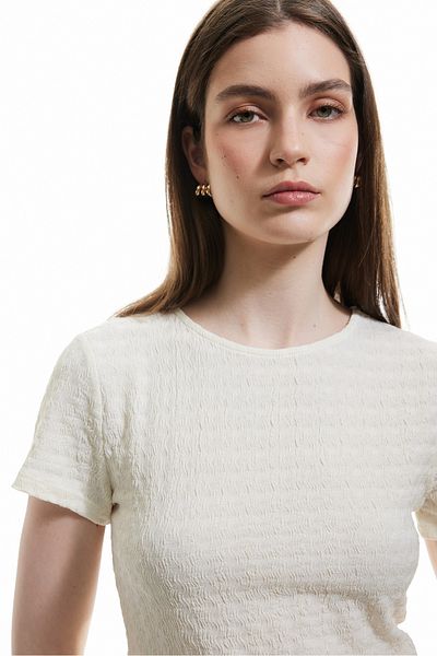 Koton Bürümcük Fabric Textured Short Sleeve Crew Neck Peplum T-Shirt