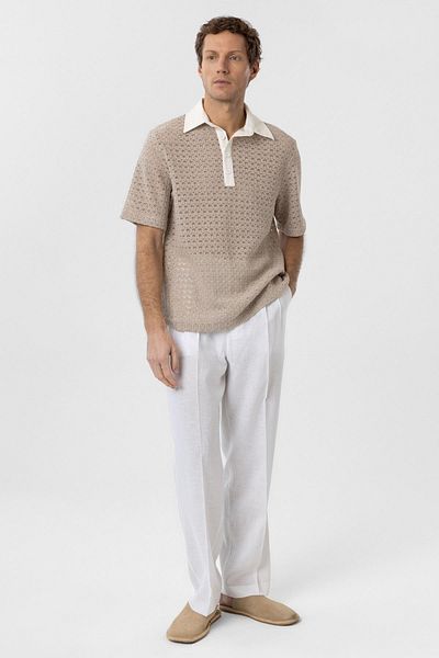 Antioch Beige Polo Neck Knitted Men's T-Shirt
