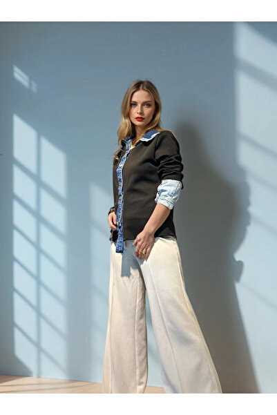 poupee Bluză/cămașă de scuba pentru femei, design cu detalii din denim