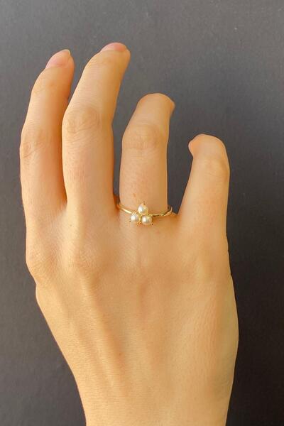 Birinci 14 Ayar Altın 3 mm Tria Doğal İnci Küpe Kolye Yüzük Üçlü Set