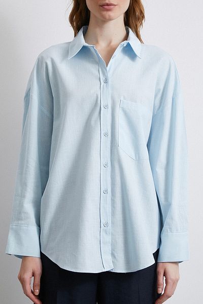 Never more Blue Oversize Shirt Linen Blended Design
